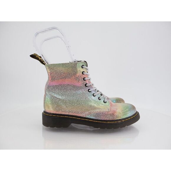 Dr Doc Martens 1460 J Pascal Rainbow Glitter Boots Girls Size 3 Combat Shoes - Picture 2 of 13